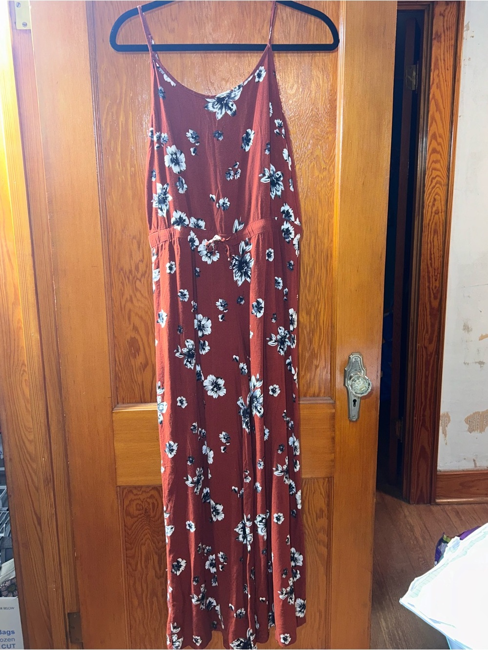 shosho Rust Floral Spaghetti-Strap jumpsuit